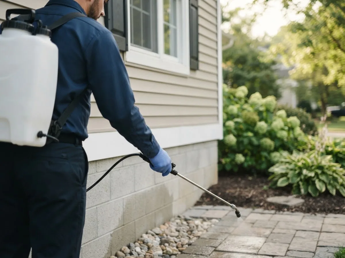 Pest control technician inspecting a home in Deerwood, MN